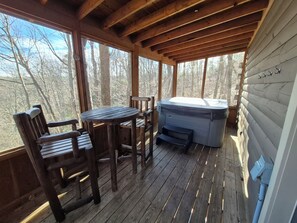Hot tub on screened in back porch