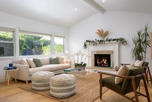 Large sunny window and plenty of seating.
