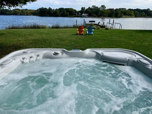 New hot tub with fantastic water views.