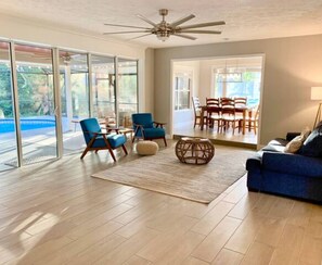 Lovely open living room and dinning room