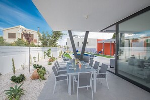 Outside Dining Area with table and chairs to seat 8 people