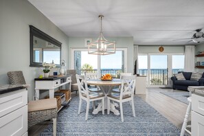 Dining and living space overlooking the ocean view.