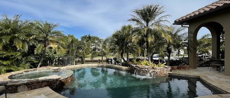 Stunning views overlooking the back court yard pool deck.