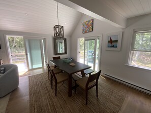 Dining area comfortably accommodates 7 and table on deck for outside dining.
