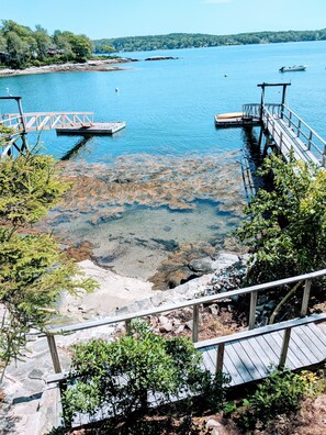 small shared beach for the kids to swim at high tide and explore at low tide.