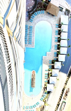 View of pool from balcony