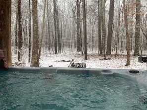 Hot tub views with snow