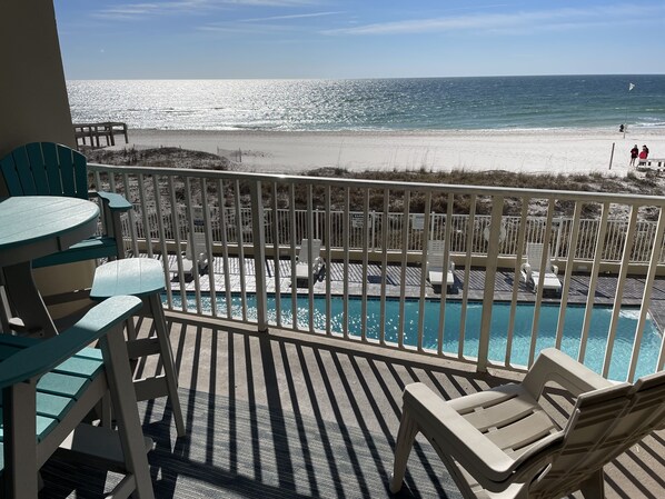 Enjoy coffee while dolphin watching and beautiful sunsets