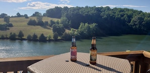 Enjoying Frosty Beverages on Main Level Deck