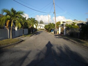 Looking towards the apartments on road