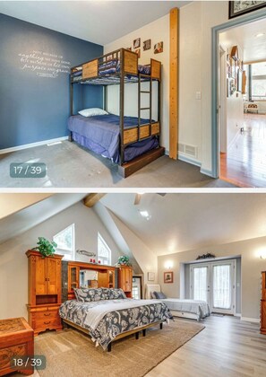 bedroom 2: twin bunkbed trundle

Master: king size bed, adult twin trundle