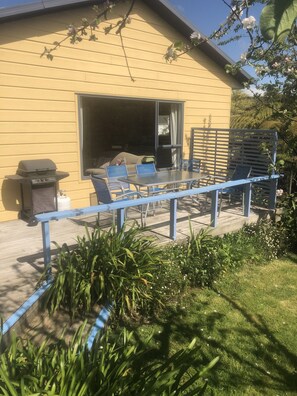 Private Sunny deck for Kereru cottage guests - great spot to relax and enjoy BBQ