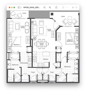 Layout of 2-Bdrm Lockoff.  You may rent it all (sleeps 8) or part of it.