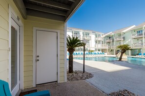 Poolside private patio offers the perfect balance—enjoy your own peaceful retreat or dive into the fun whenever you’re ready