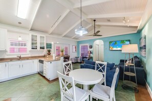 Open concept living, kitchen, and dining area