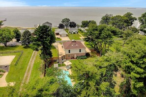 The home has views of the Bay from the wrap-around front porch.