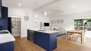 Blue Beachside Open Plan Kitchen, Dining and Lounge
