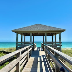 2 gazebos on property with seating.