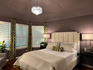 3rd bedroom. Queen size bed. Electric LED fireplace. Nightstands and dresser.