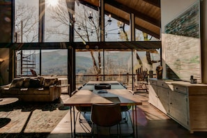 Floor to ceiling windows let in natural light