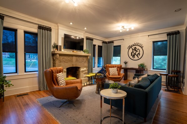 Our gathering room with gas logs!