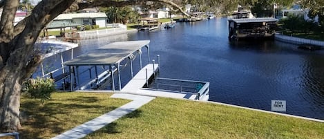 Beautiful view and you can tie up your boat or fish from the dock.