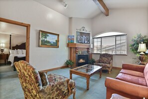 Living room with cozy fireplace