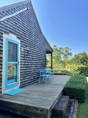 The side deck is just off the kitchen and a lovely spot for breakfast.