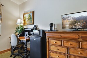 This villa offers a mini refrigerator, microwave,  Keurig,  and desk space perfect for the guest who works while traveling