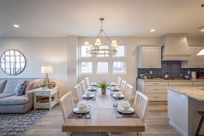 Dining Table - The beautiful wood dining room set can comfortably seat 8 people.