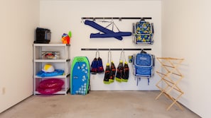 Beach gear provided in garage