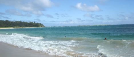 Our favorite beach to swim and boogie board, called Kekela or Kolololio Beach.