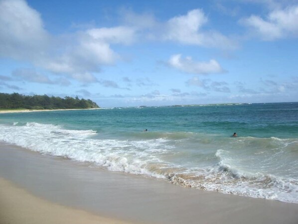 Our favorite beach to swim and boogie board, called Kekela or Kolololio Beach.