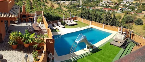 Pool and Terraces. Seaview and views of Moroccan mountains (on clear days)