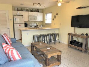 Main floor Living room kitchen.   Pull out sofa 