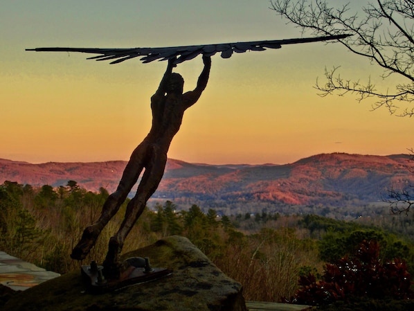 Our lovely Icarus statue of carved steel by award winning artist Russel Whiting