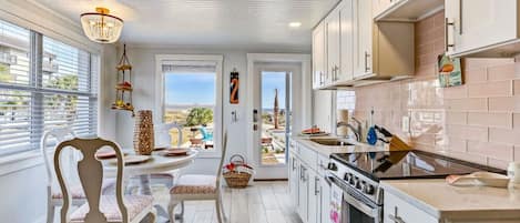 Kitchen with views to the beach!