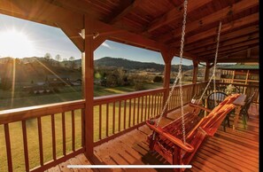 Back Patio with Swing and view of Smoky mountains snd Sunset