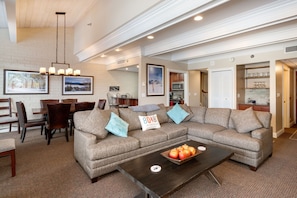 Spacious living room with plenty of seating for your group.