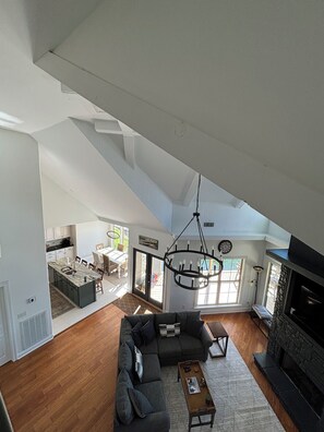 Newly renovated great room and kitchen.