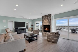 Living room with fireplace.
