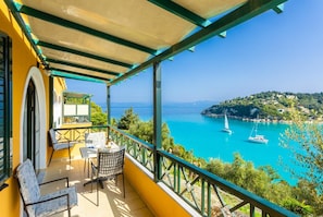 Private sheltered terrace area with panoramic sea views