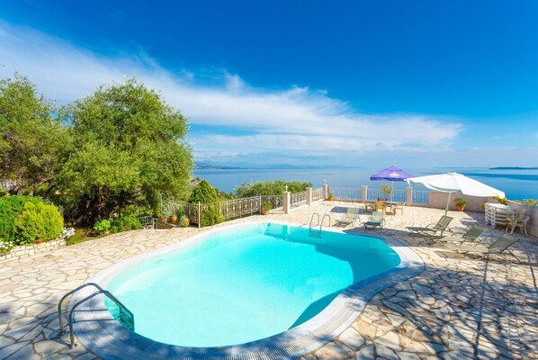 Private pool and terrace with panoramic sea views