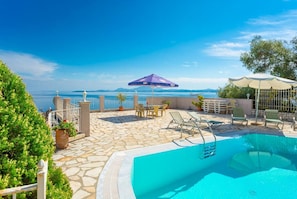 Private pool and terrace with panoramic sea views