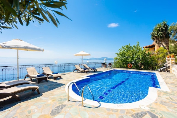 Private pool and terrace with panoramic sea views