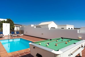 Private pool with terrace area and pool table