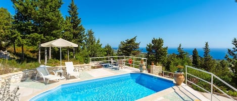 Private pool and terrace with sea views