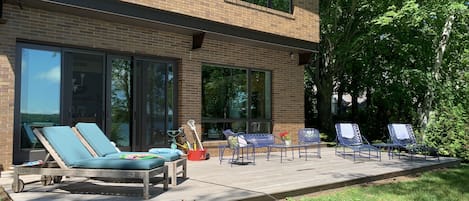 East facing patio overlooking North Lake Leelanau.  View sailing and watersports