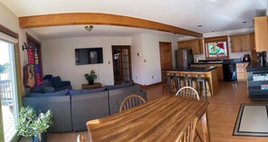 Dining area, kitchen and living area