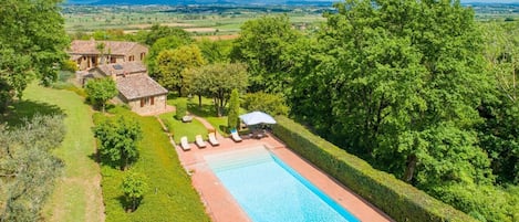 Beautiful villa with private pool, terrace, and garden with countryside views